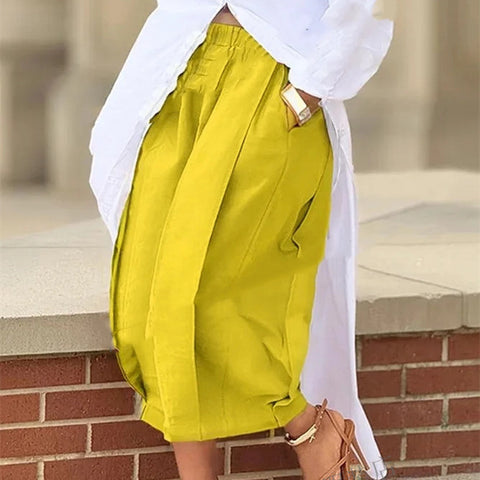 Cross-border European And American Amazon Foreign Trade New Solid Color Loose Comfort And Casual Elastic Waistband Slimming Cropped Wide-leg Pants For Women