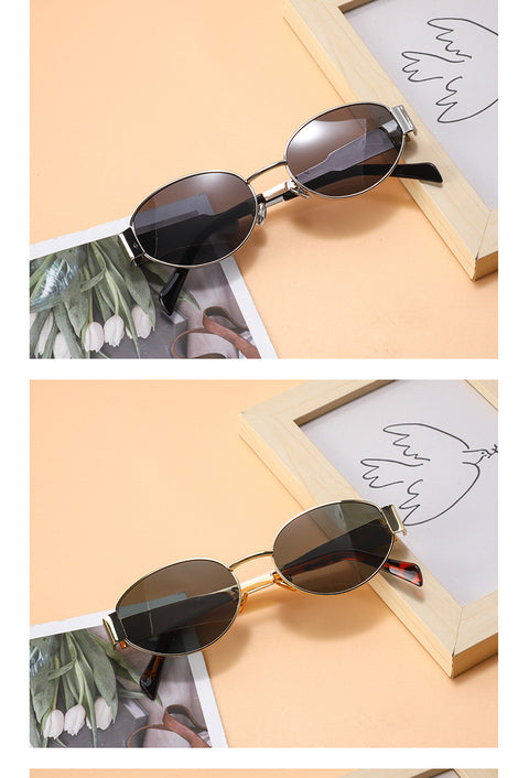 Personalized Hot Girl Metal Retro Oval Frame Sunglasses