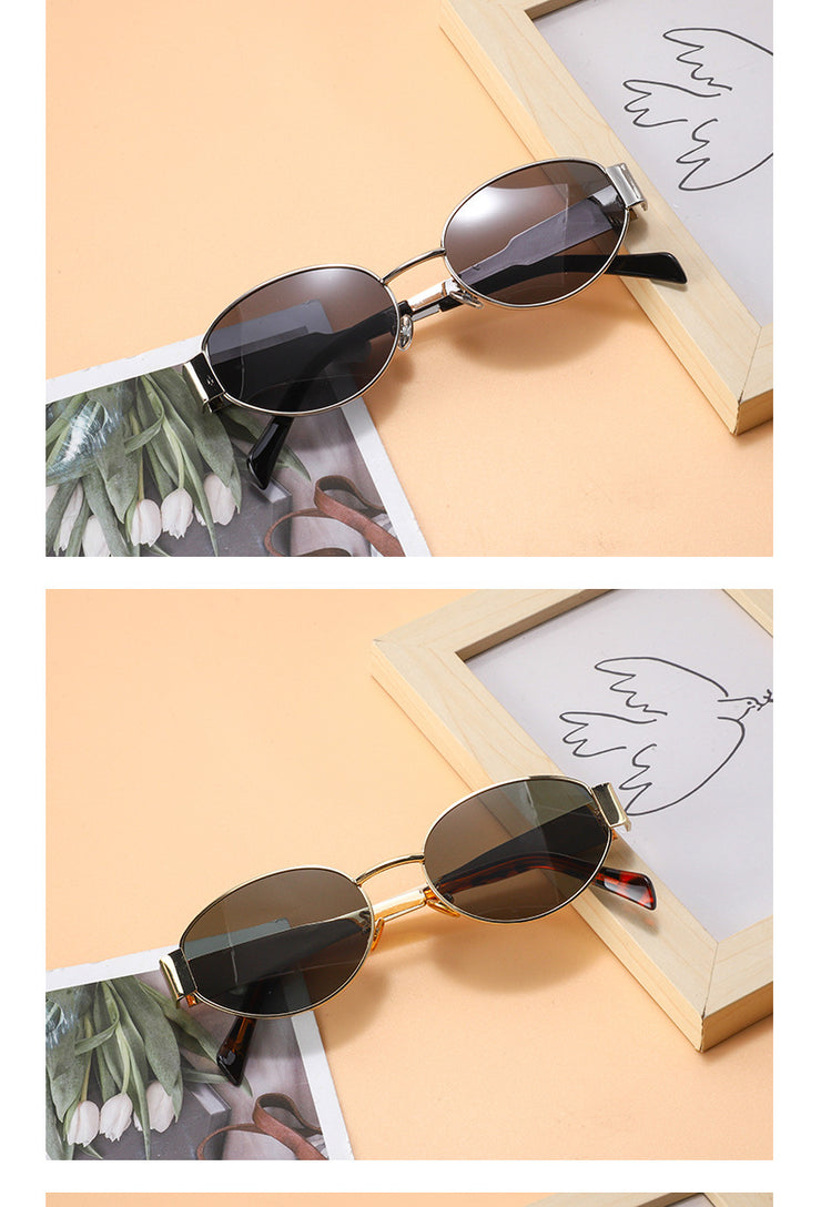 Personalized Hot Girl Metal Retro Oval Frame Sunglasses
