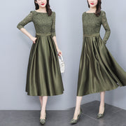 Women's Temperament Waist Slim Lace Stitching Dress