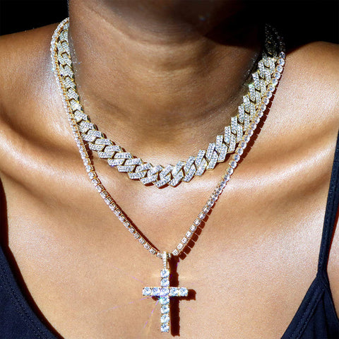 Cross 4.0mm Diamond Studded Single Row Men&