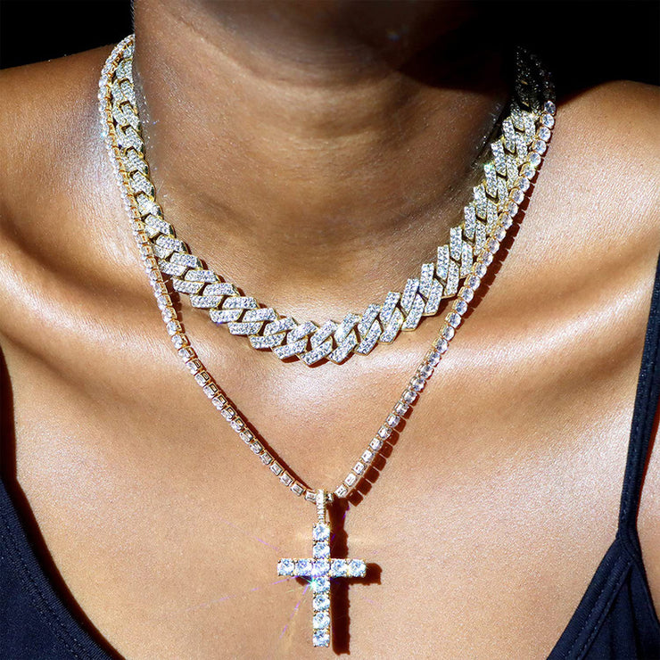 Cross 4.0mm Diamond Studded Single Row Men&