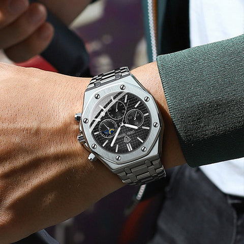 Waterproof High-grade Three Eyes And Six Needles Multi-functional Moon Phase Men&
