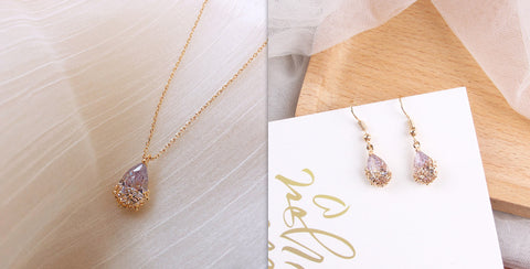 Crystal Water Drop Pendant Necklace Women&