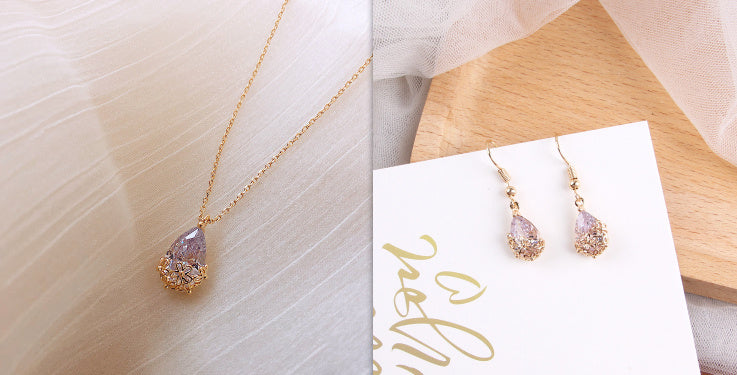 Crystal Water Drop Pendant Necklace Women&