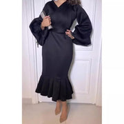 European And American Fashion Plus Size V-neck Long-sleeve Dress