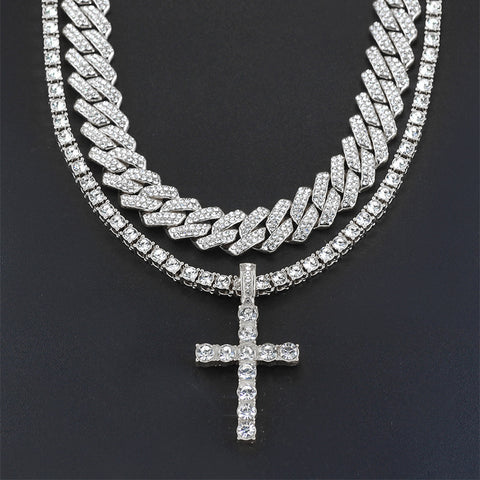 Cross 4.0mm Diamond Studded Single Row Men&