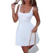 Women's Elegant U-neck Solid Color Slim Fit Cinched Sleeveless Dress