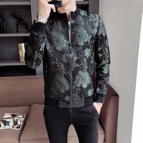 Personality Pattern Stand Collar Jacket For Men