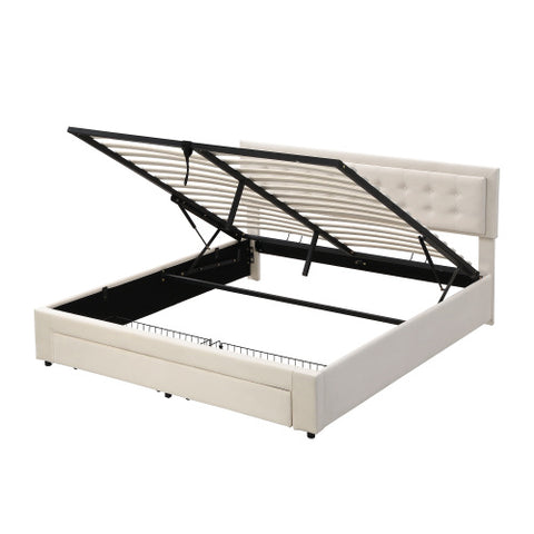 Upholstered Bed King Size Bed 5ft 150x200cm Velvet Fabric  Double Bed  Large Storage Space,With Slats And Headboard,Without Mattress,Grey