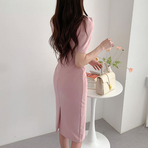 Korean Chic Summer French Style Temperament V-neck Irregular Dress
