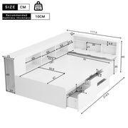 Children's Bed, Single Bed-3ft90x190cm, Single Bed, Multifunctional Children's Bed With Drawers, Bookcase And Storage Cupboard, Bed Box With Storage Space, Without Mattress, White