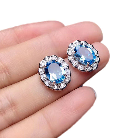 Colored Gems Rings Ear Studs Pendant Natural Topaz Set