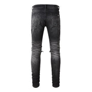 New High Street Washed Broken Cashew Flower Slim Casual Men's Jeans