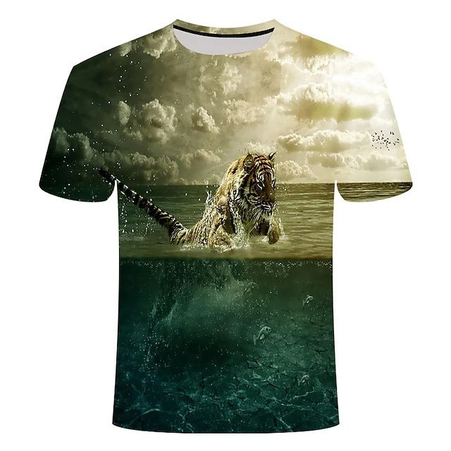 3D Fish Series Printed Men's And Women's Short Sleeves