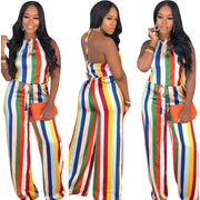 Rainbow Stripe Print European And American Women's Casual Jumpsuit