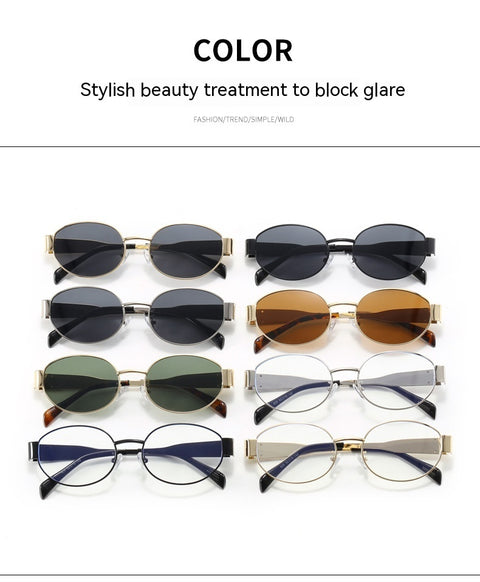 Personalized Hot Girl Metal Retro Oval Frame Sunglasses