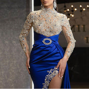 Blue Gold Round Neck Dress Dress
