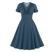 Retro temperament pleated waist big swing dress
