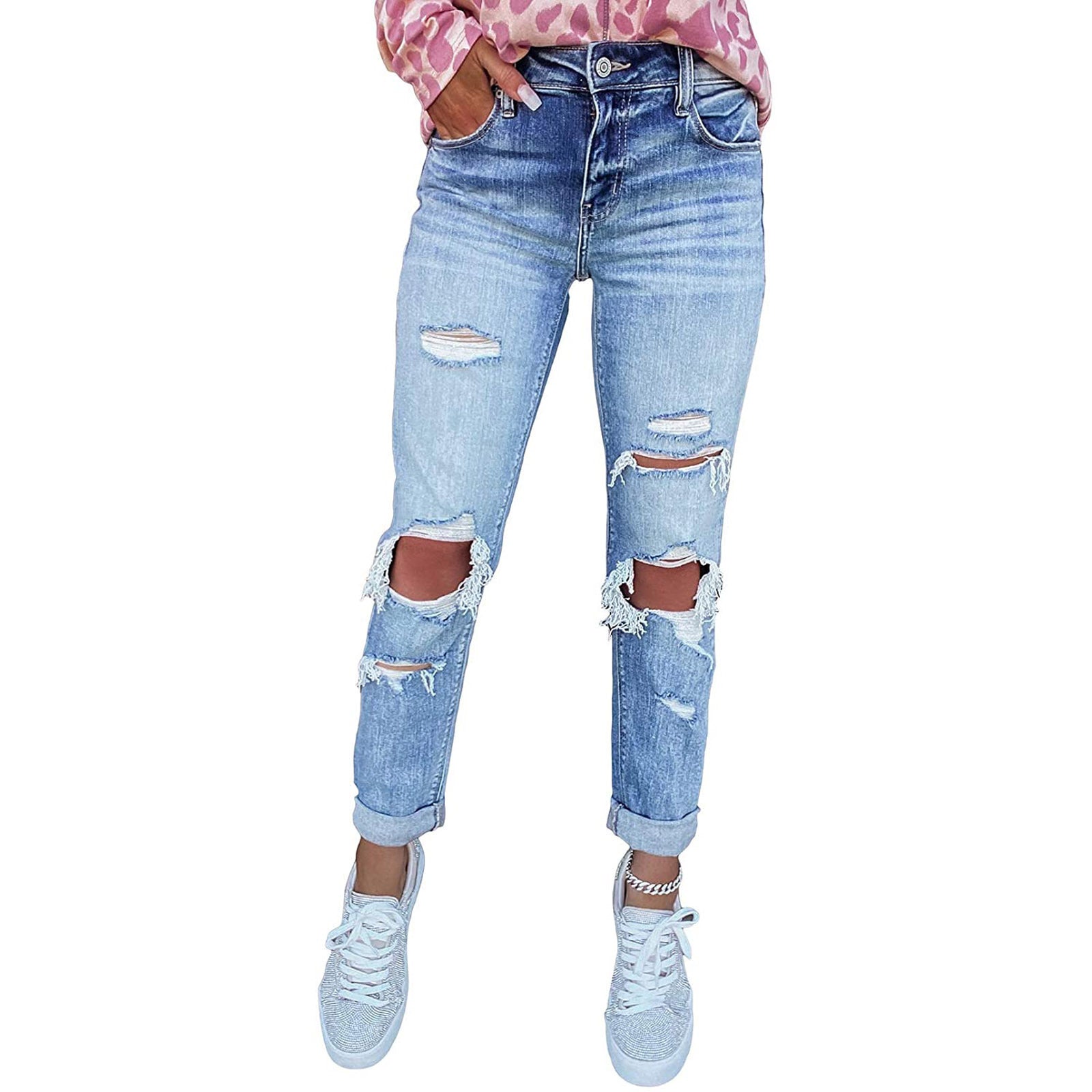 Women's Skinny Ripped Jeans Hand-worn