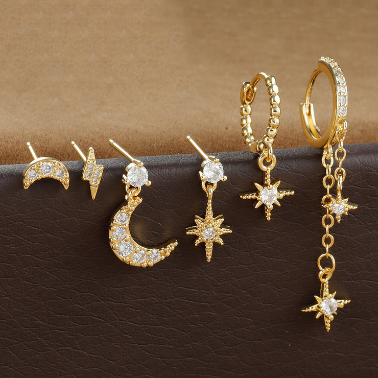 XINGX Chain Tassel Earrings Six Mans XINGX Month Fashion Zircon Stud Earrings For Women Eardrop Jewelry