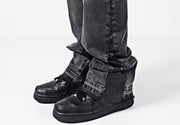 American Street Hiphop Leather Patchwork Popular Youth Vintage Jeans