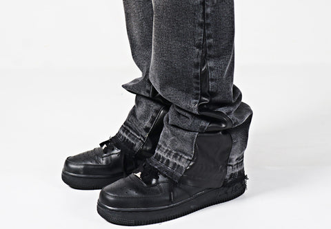 American Street Hiphop Leather Patchwork Popular Youth Vintage Jeans