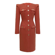 Fall Women's Clothing Goddess Temperament Commuting Elegant Round Neck Single-breasted Slim Sheath Dress