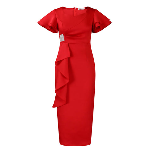 Fashionable Elegant Ruffled Solid Color Sheath
