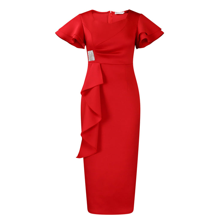 Fashionable Elegant Ruffled Solid Color Sheath