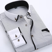 New Men's Slim Business Formal Wear Men's Interlining Printed Thin Casual Shirt