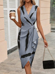 Summer New V-neck Wooden Ear Sleeveless Skirt