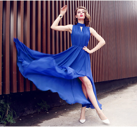 Waist Slimming Chiffon Dress With Big Slits