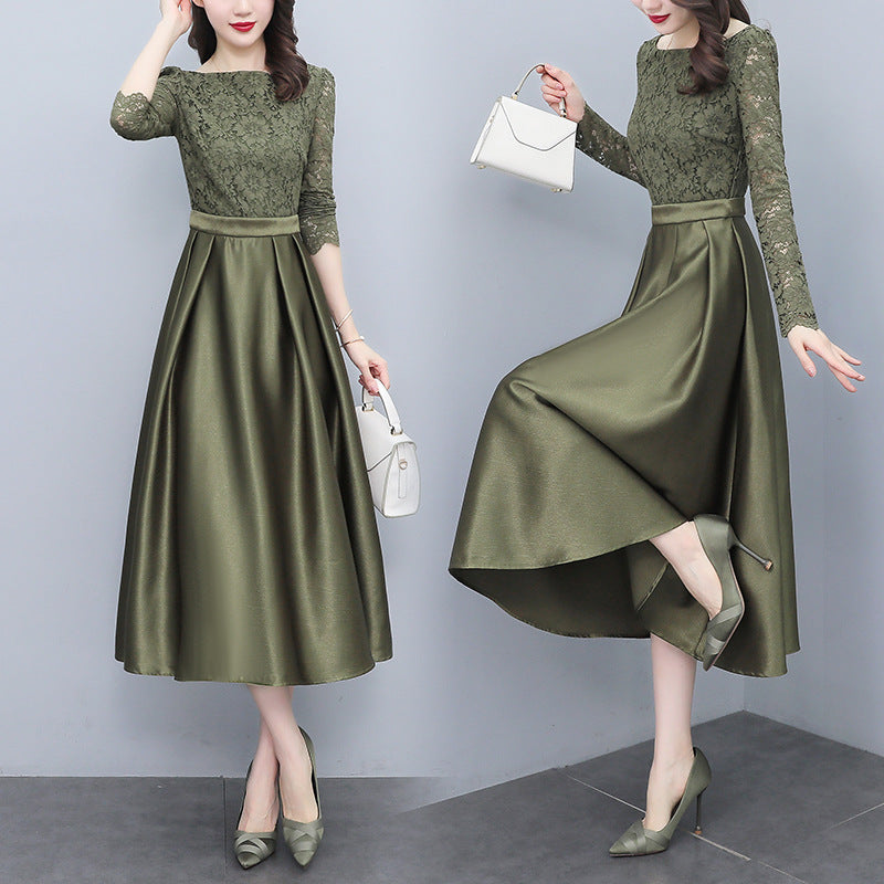 Women's Temperament Waist Slim Lace Stitching Dress