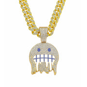 Ice Face Pendant Cuban Link Chain Full Diamond Hip Hop Ear Accessories Hipster
