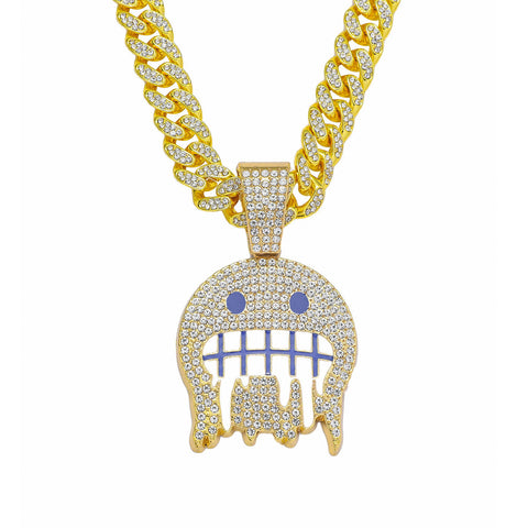 Ice Face Pendant Cuban Link Chain Full Diamond Hip Hop Ear Accessories Hipster