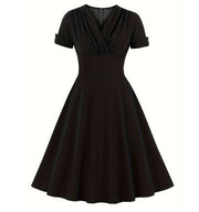 Retro temperament pleated waist big swing dress