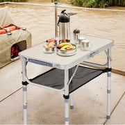 Outdoor Folding Camping Table, 2ft Portable Pinic Table With 3 Adjustable Height, Small Aluminum Foldable Lightweight Patio Side Table With Carry Handle For Outdoor Indoor Hiking Camp BBQ Beach, White