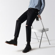 Men's Straight Cut Solid Color Casual Cropped Jeans