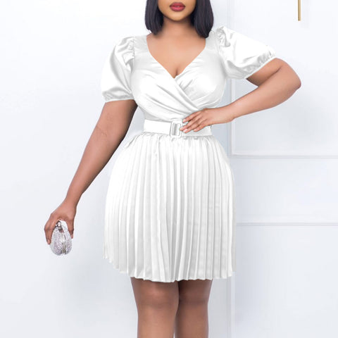 Summer V-neck Cinched Pleated European And American Style Dress