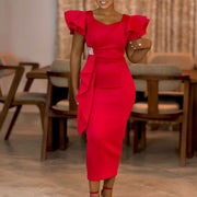 Fashionable Elegant Ruffled Solid Color Sheath