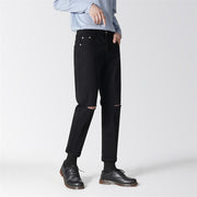 Men's Straight Cut Solid Color Casual Cropped Jeans