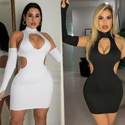 Women's Fashion Skinny Hollow Solid Color Dress