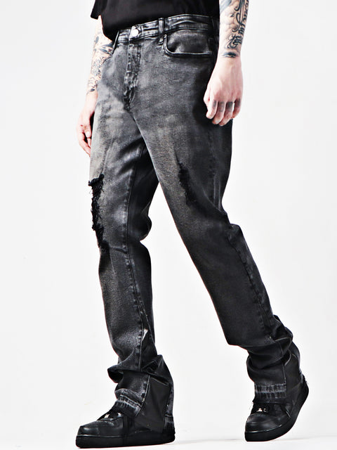American Street Hiphop Leather Patchwork Popular Youth Vintage Jeans