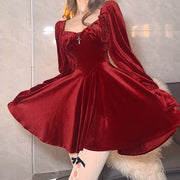 Women's New Fashion Sexy Retro Square Neck Long Sleeve Waist Slim Dress