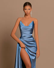 Prom Dresses Mermaid Formal Party Dresses V Neck Long Satin Ball Gown
