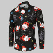 Men's Long-sleeved Christmas Flower Shirt Casual Print Plus Size