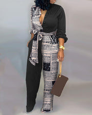 Pocket wide leg pants camouflage jumpsuit