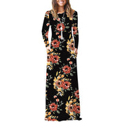 Pocket Dress Round Neck Waist Long Skirt