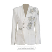 Rhinestone Design Solid Color Suit Coat For Women